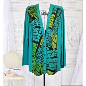 Bob Mackie Women's Cardigan Wearable Art Size Large Liquid Knit Long Sleeve